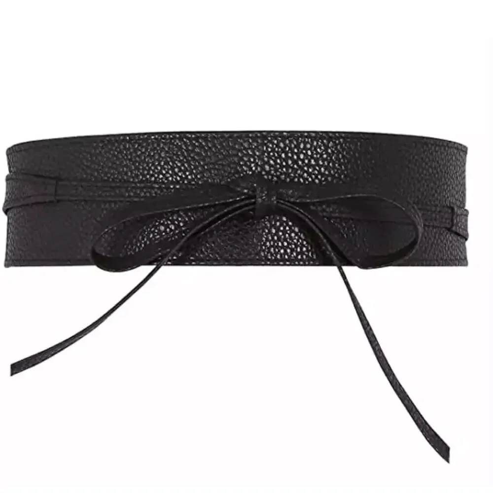 NEW PU faux leather black tie wrap cinch waist belt B18